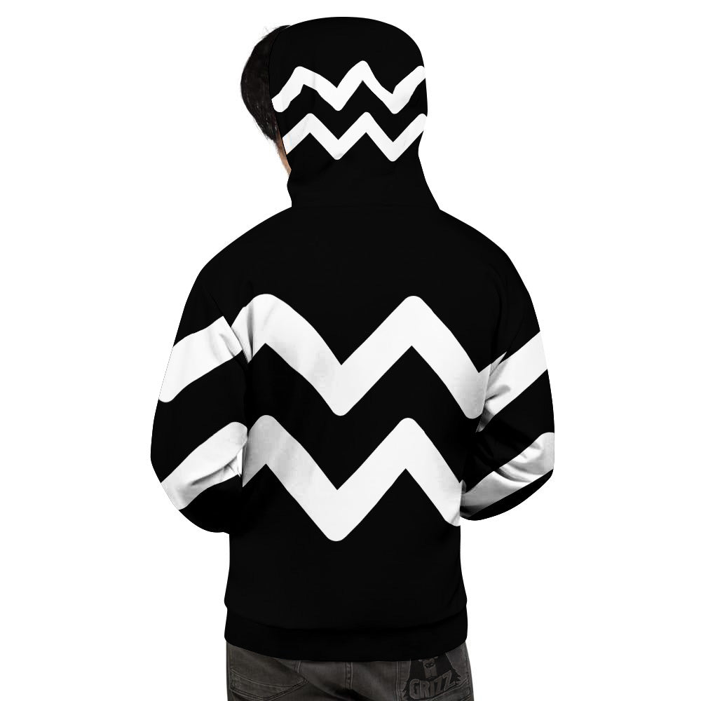 Aquarius Sign White And Black Print Men's Hoodie-grizzshop