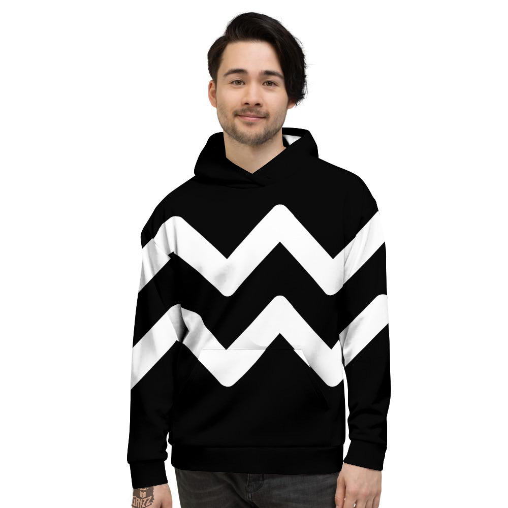 Aquarius Sign White And Black Print Men's Hoodie-grizzshop
