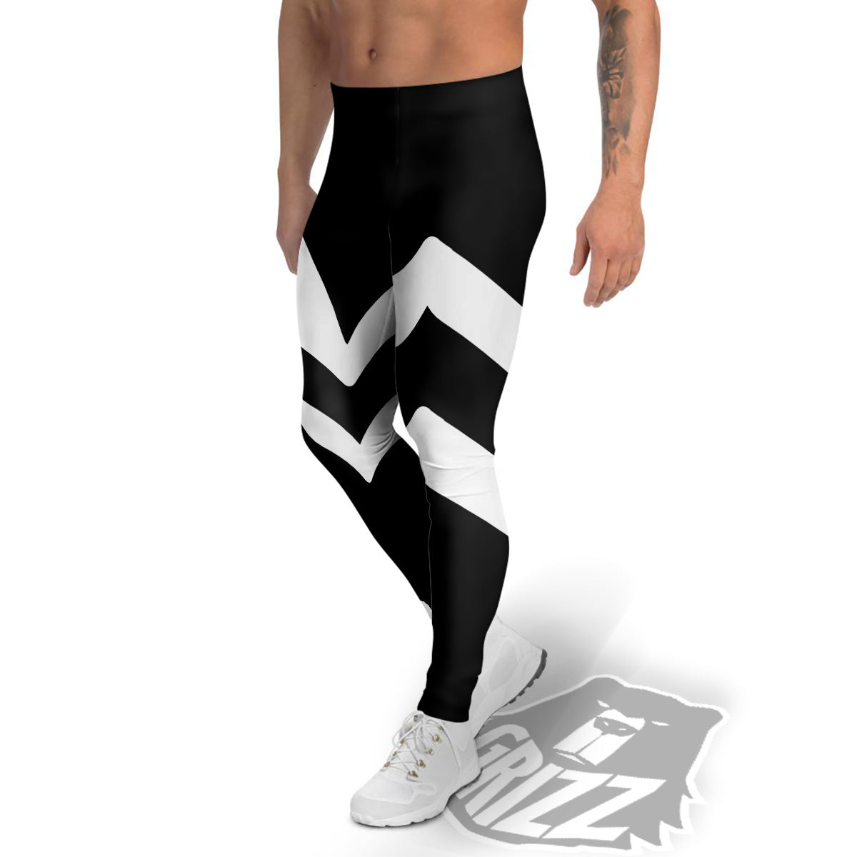 Aquarius Sign White And Black Print Men's Leggings-grizzshop