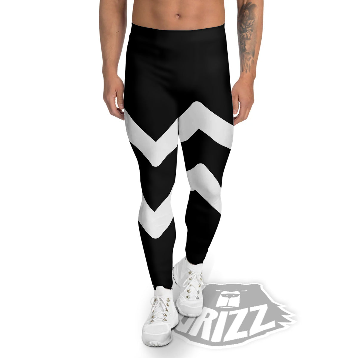 Aquarius Sign White And Black Print Men's Leggings-grizzshop