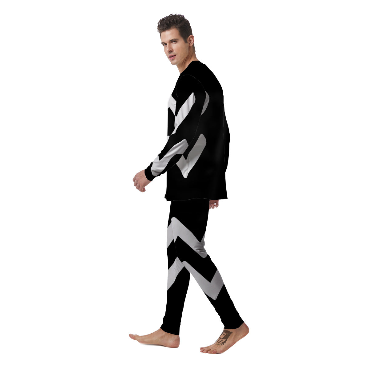 Aquarius Sign White And Black Print Men's Pajamas-grizzshop