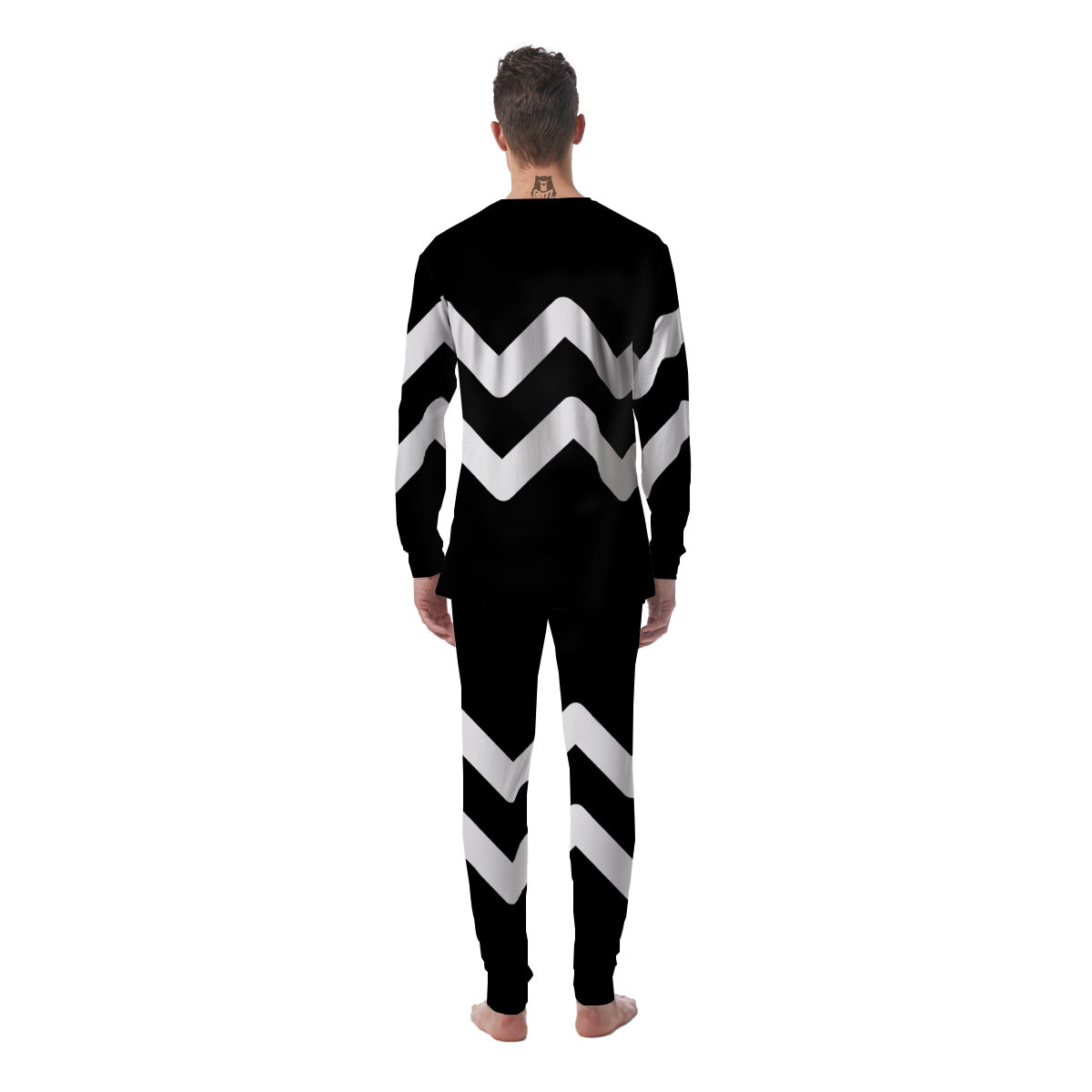 Aquarius Sign White And Black Print Men's Pajamas-grizzshop