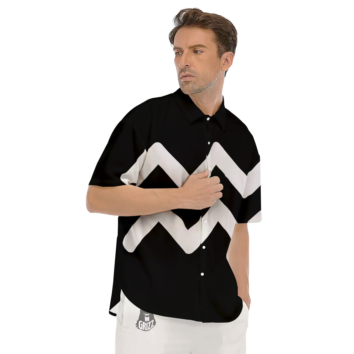 Aquarius Sign White And Black Print Men's Short Sleeve Shirts-grizzshop