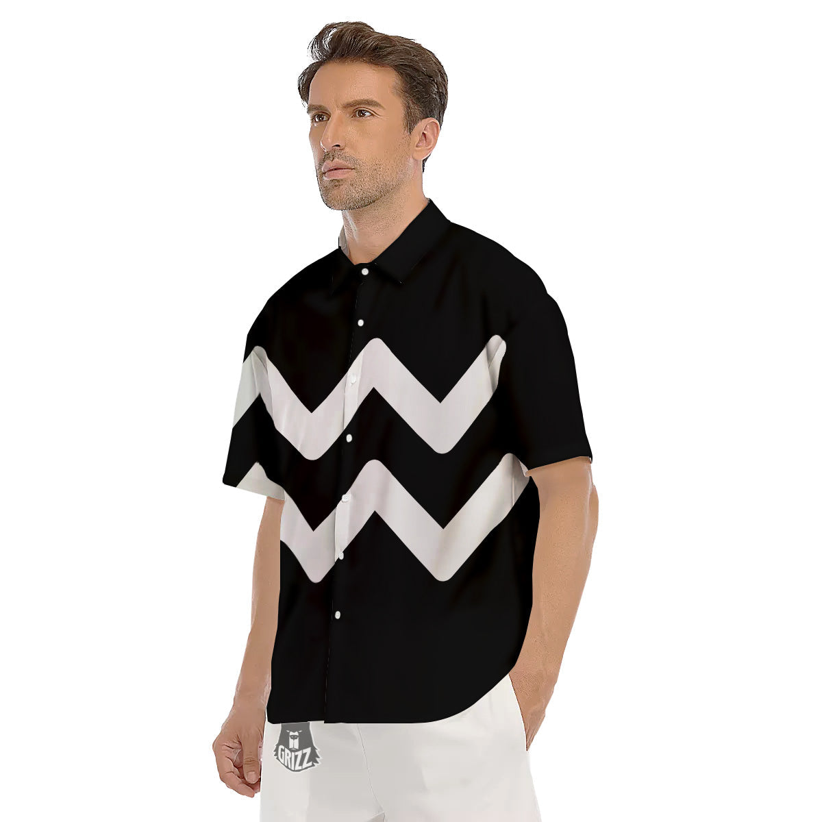 Aquarius Sign White And Black Print Men's Short Sleeve Shirts-grizzshop