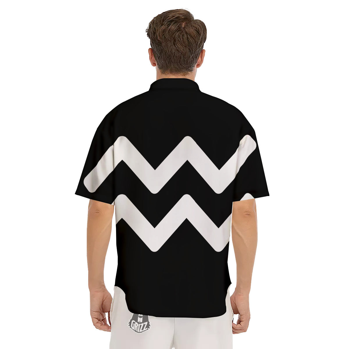 Aquarius Sign White And Black Print Men's Short Sleeve Shirts-grizzshop