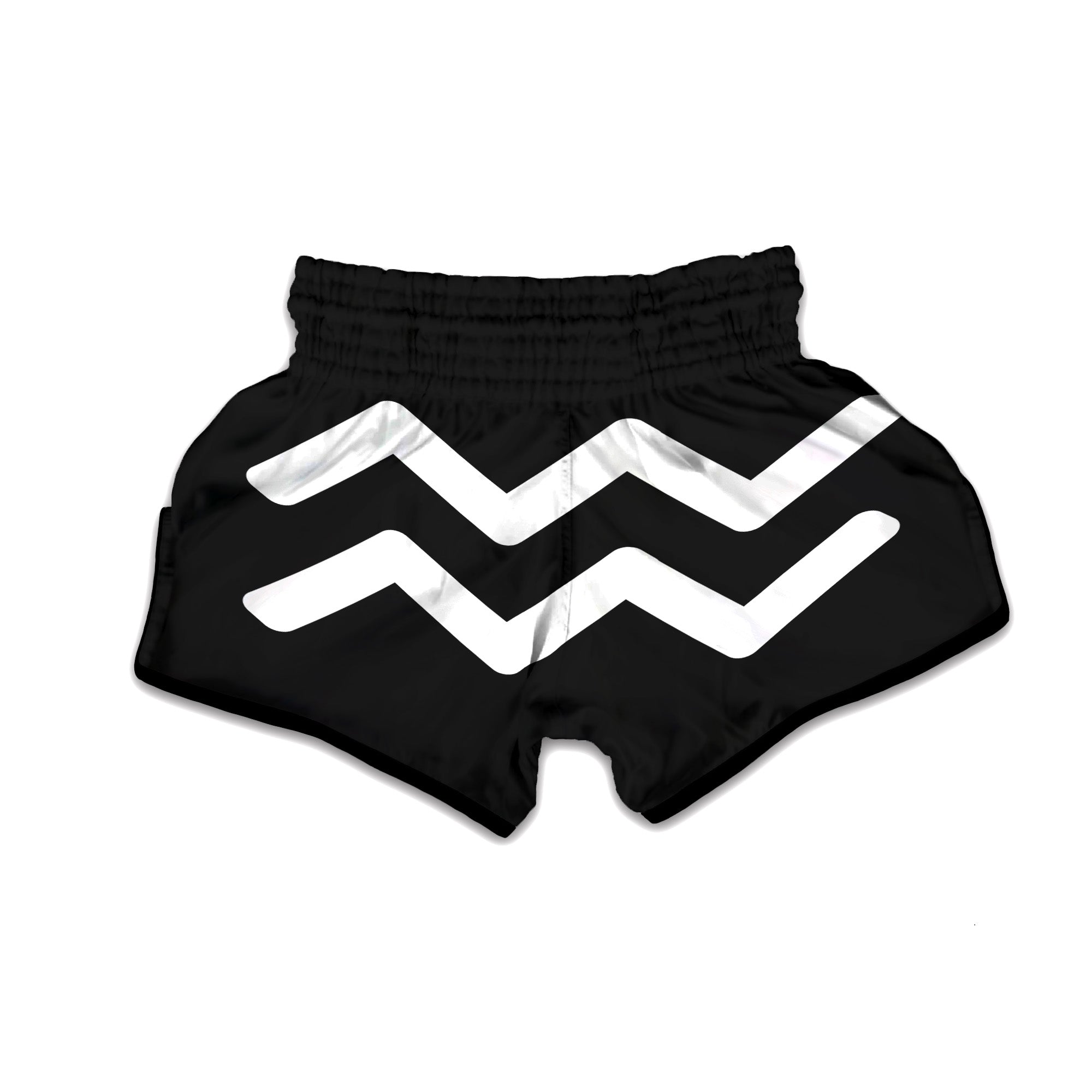 Aquarius Sign White And Black Print Muay Thai Boxing Shorts-grizzshop