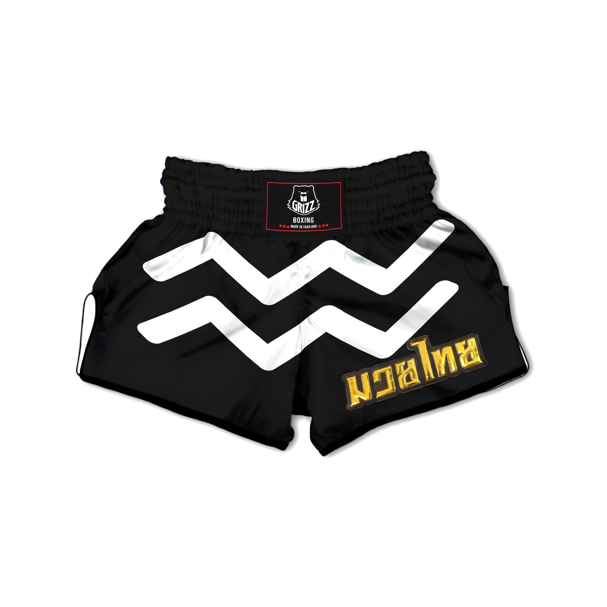 Aquarius Sign White And Black Print Muay Thai Boxing Shorts-grizzshop