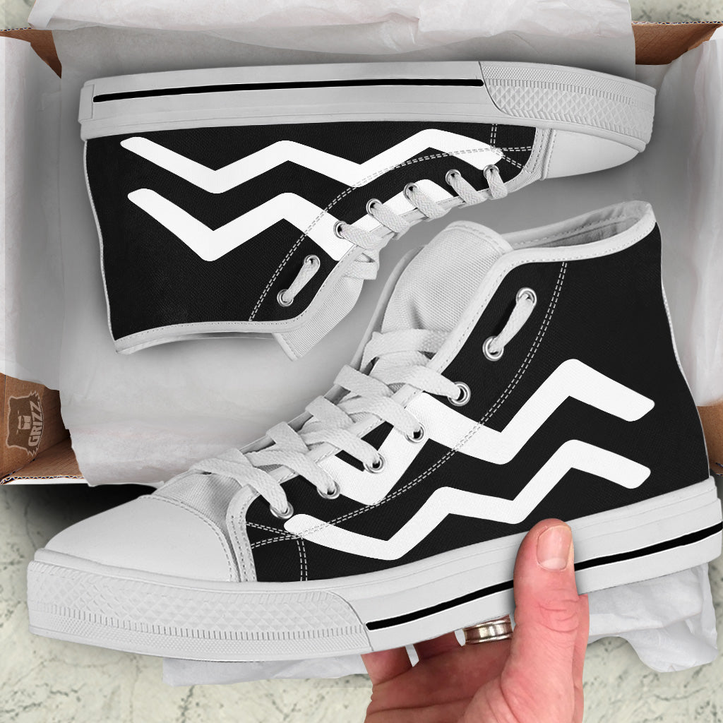 Aquarius Sign White And Black Print White High Top Shoes-grizzshop