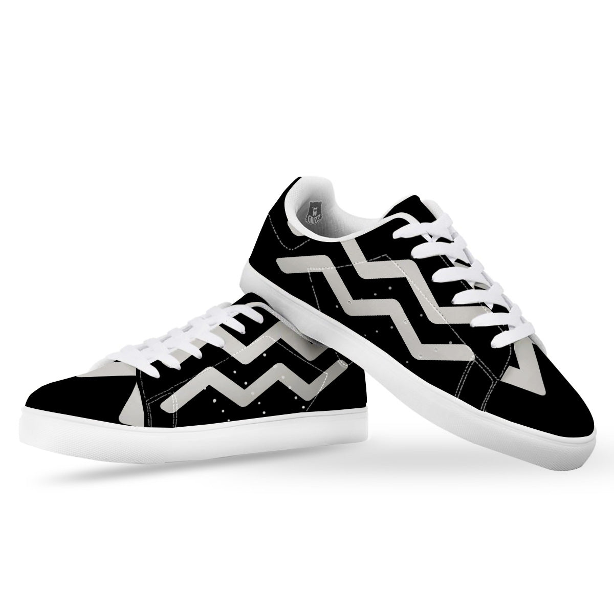 Aquarius Sign White And Black Print White Low Top Sneakers-grizzshop