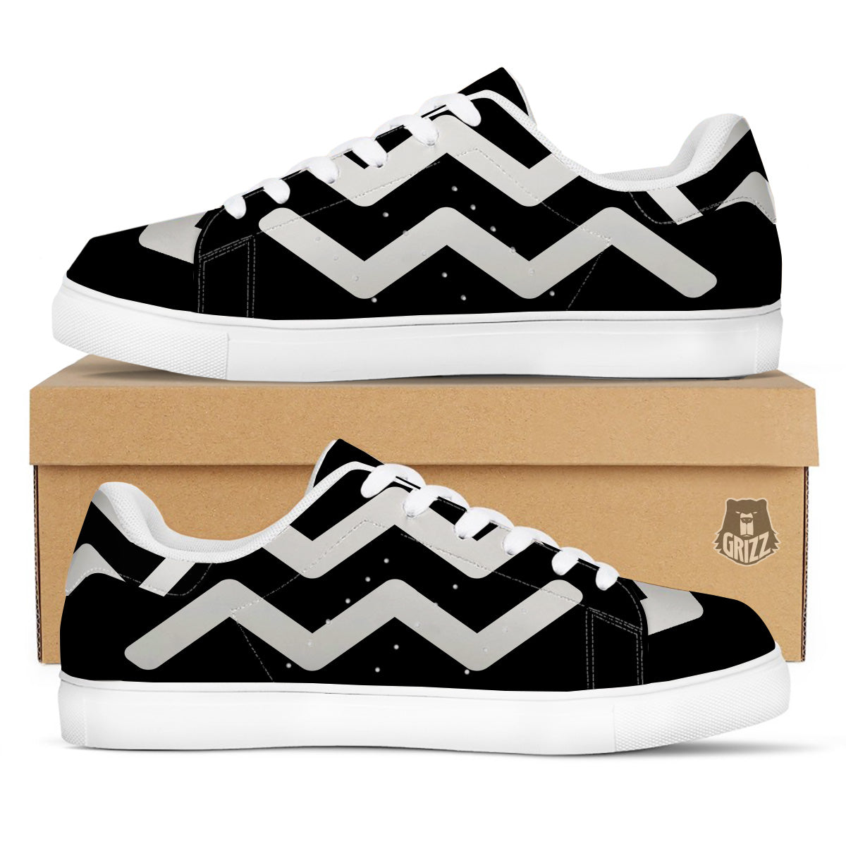 Aquarius Sign White And Black Print White Low Top Sneakers-grizzshop
