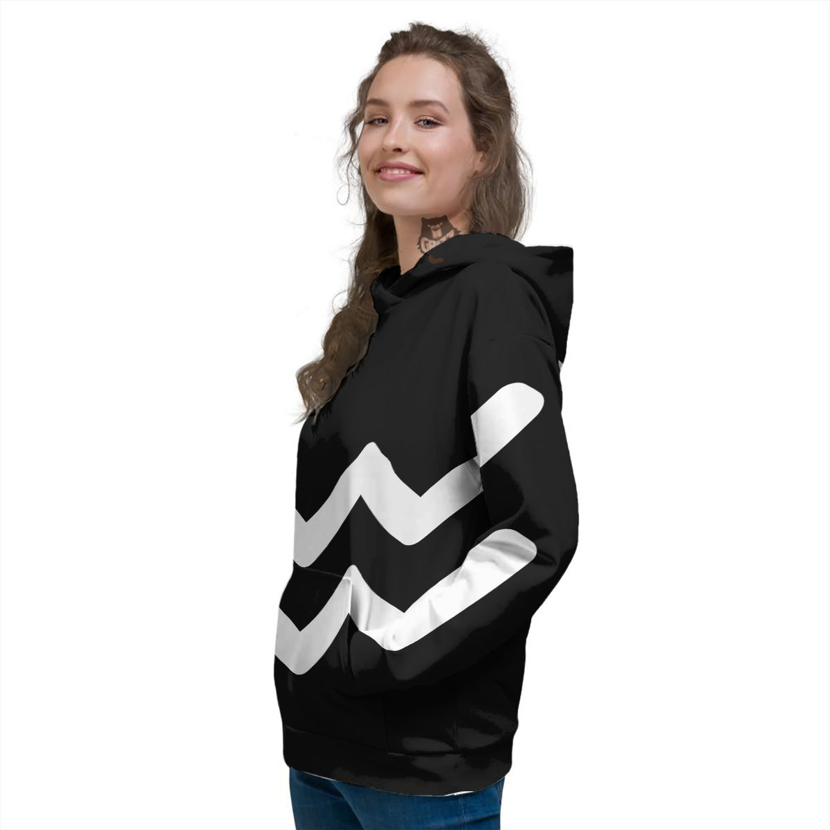 Aquarius Sign White And Black Print Women's Hoodie-grizzshop
