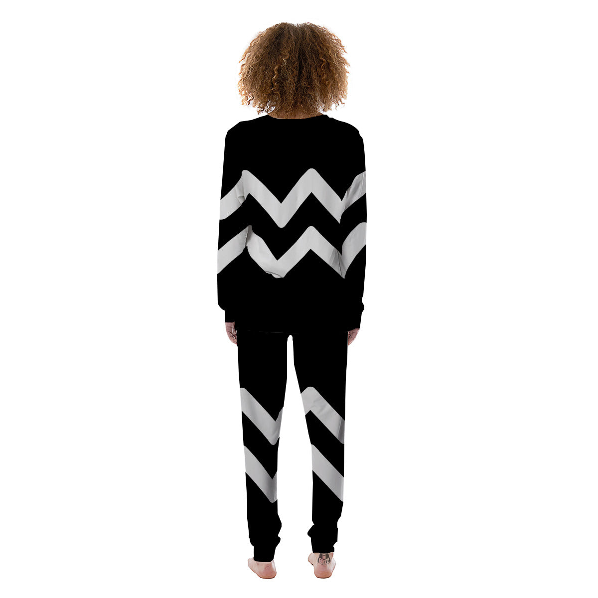 Aquarius Sign White And Black Print Women's Pajamas-grizzshop