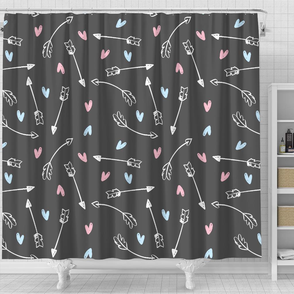 Archery Heart Pattern Print Bathroom Shower Curtain-grizzshop