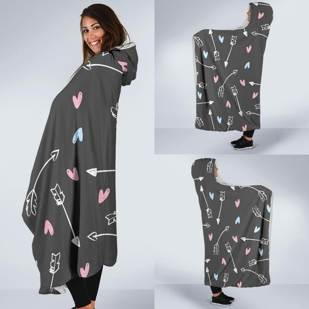 Archery Heart Pattern Print Hooded Blanket-grizzshop