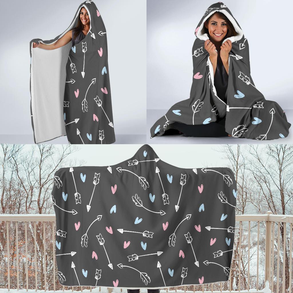 Archery Heart Pattern Print Hooded Blanket-grizzshop