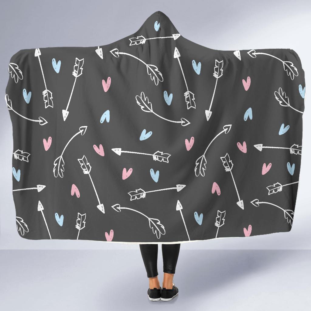 Archery Heart Pattern Print Hooded Blanket-grizzshop