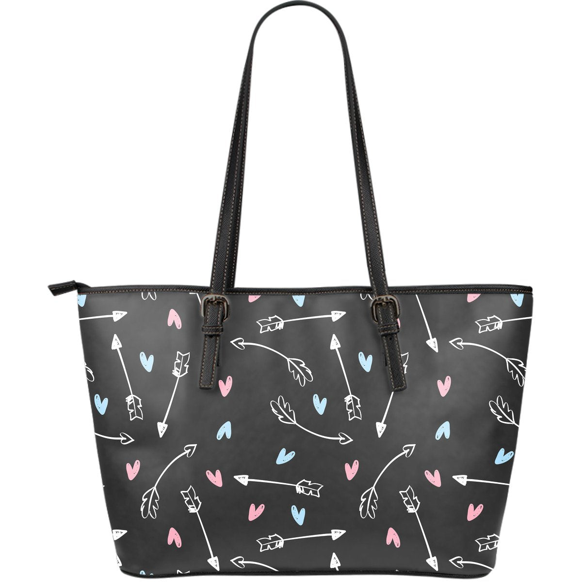 Archery Heart Pattern Print Leather Tote Bag-grizzshop