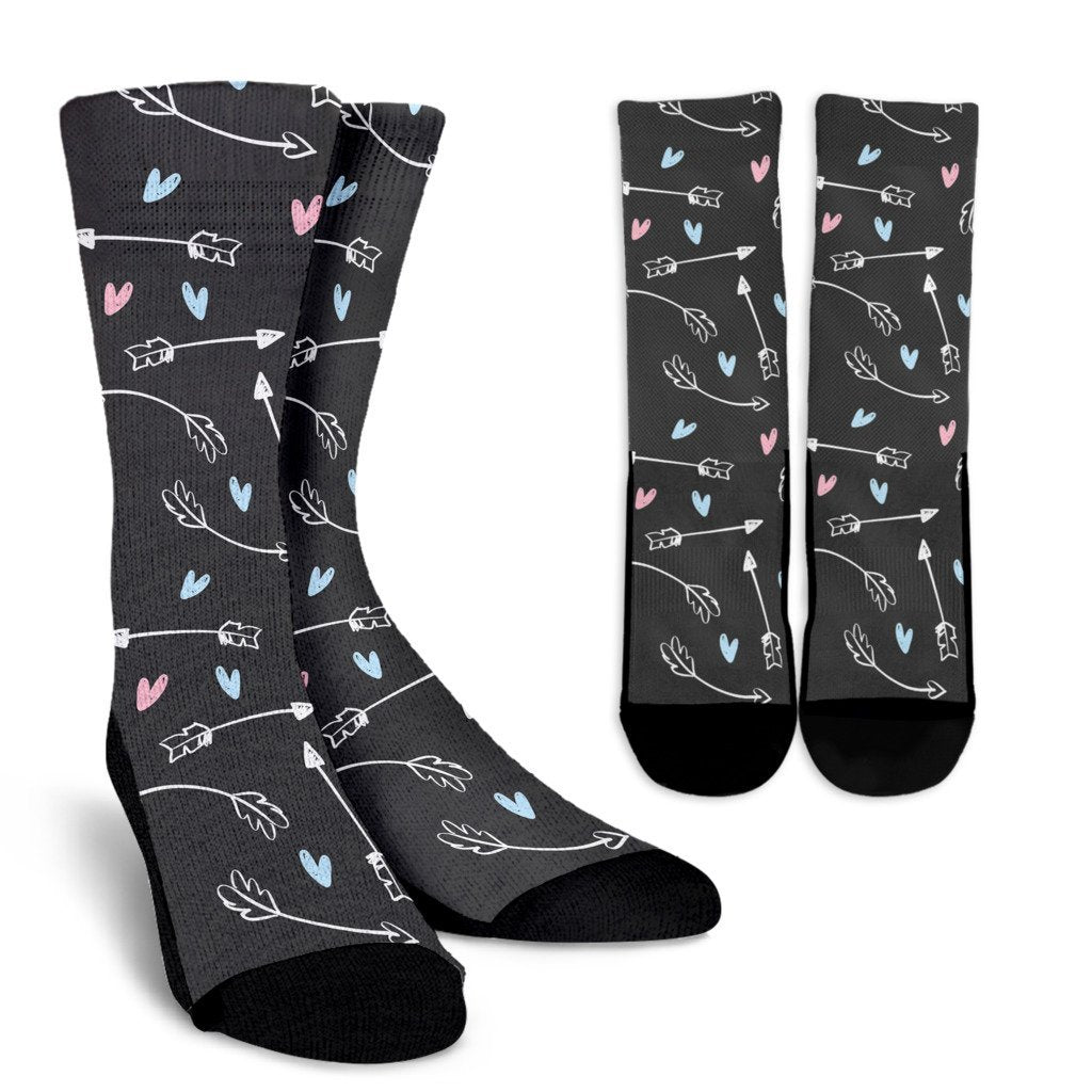 Archery Heart Pattern Print Unisex Crew Socks-grizzshop