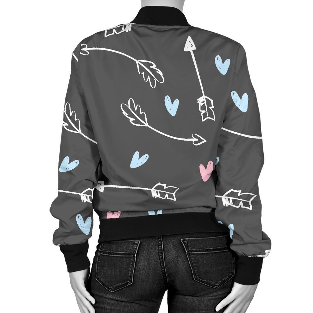 Archery Heart Pattern Print Women Casual Bomber Jacket-grizzshop