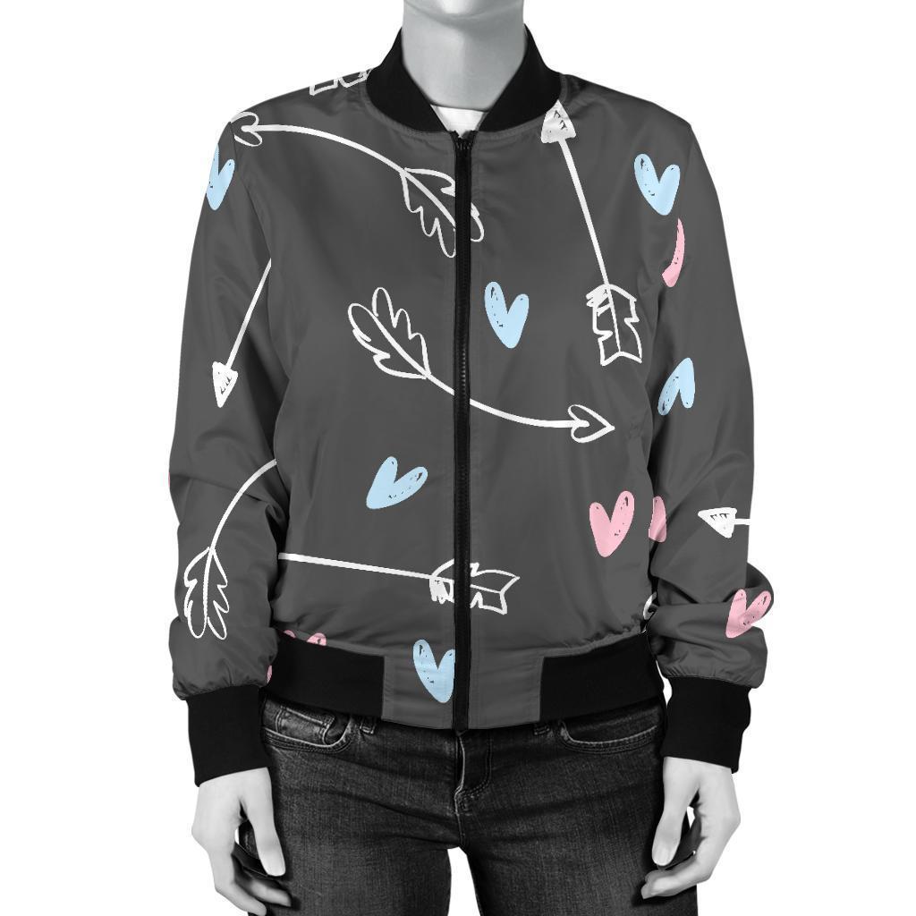 Archery Heart Pattern Print Women Casual Bomber Jacket-grizzshop