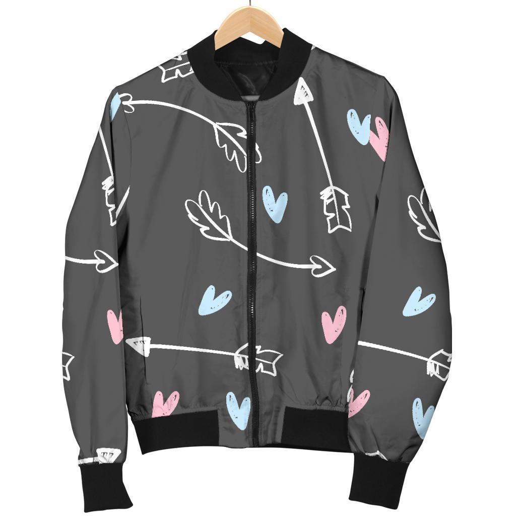 Archery Heart Pattern Print Women Casual Bomber Jacket-grizzshop