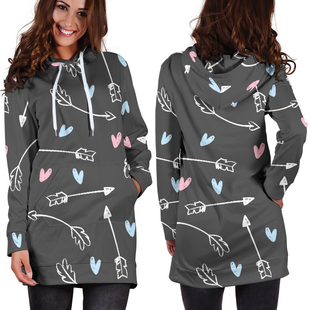 Archery Heart Pattern Print Women Hoodie Dress-grizzshop