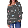 Archery Heart Pattern Print Women Off Shoulder Sweatshirt-grizzshop