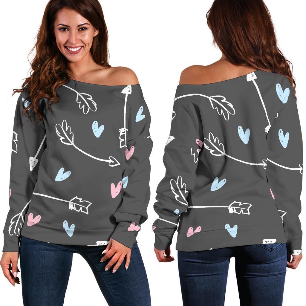 Archery Heart Pattern Print Women Off Shoulder Sweatshirt-grizzshop