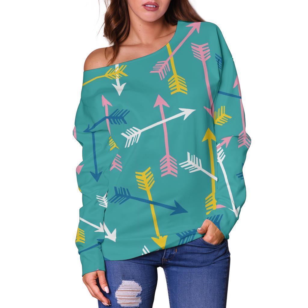 Archery Pattern Print Women Off Shoulder Sweatshirt-grizzshop