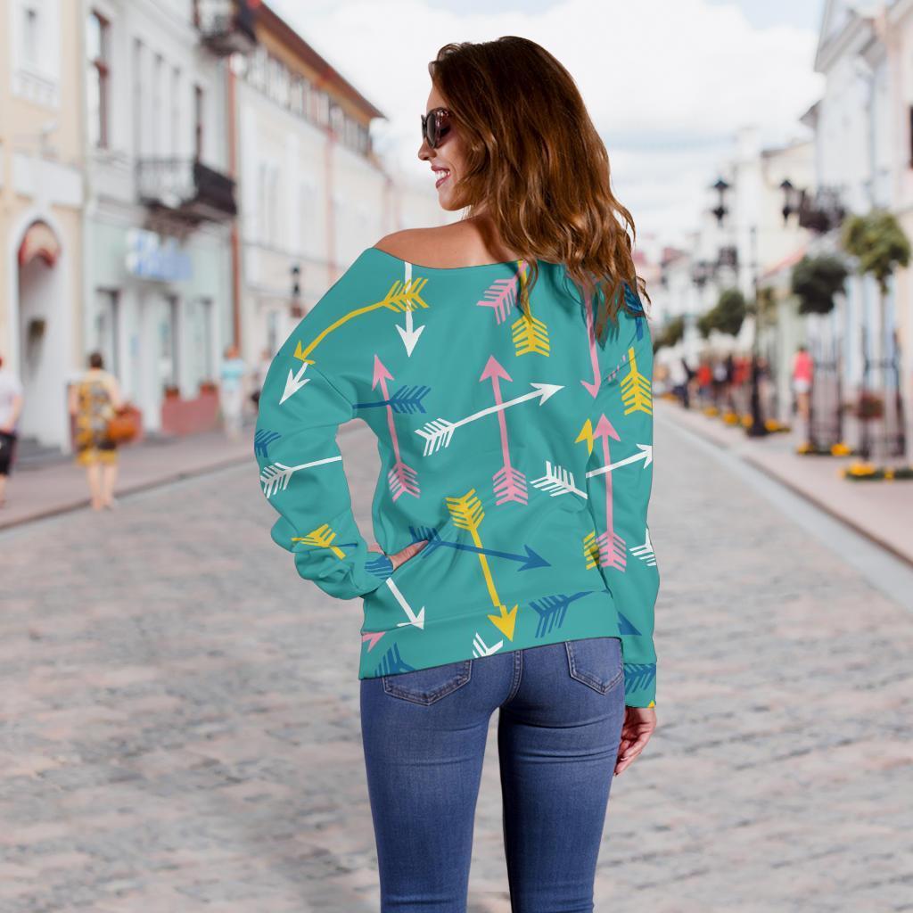 Archery Pattern Print Women Off Shoulder Sweatshirt-grizzshop