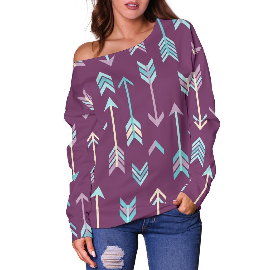 Archery Print Pattern Women Off Shoulder Sweatshirt-grizzshop