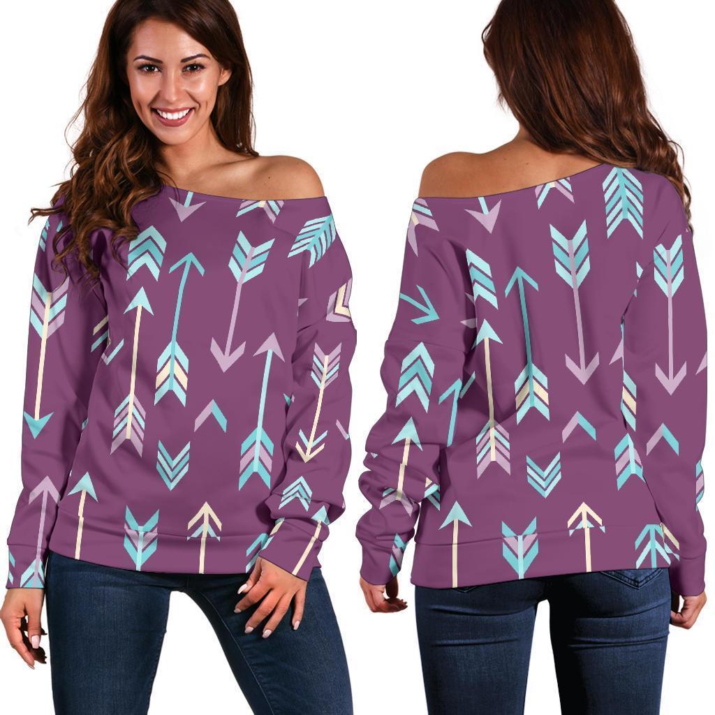 Archery Print Pattern Women Off Shoulder Sweatshirt-grizzshop