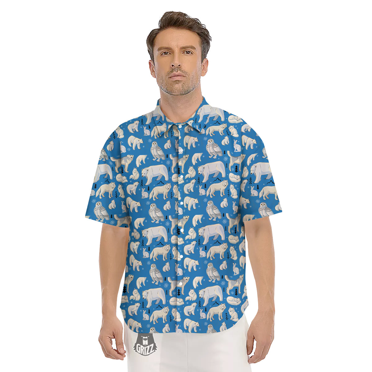 Arctic Animals North Print Pattern Men's Short Sleeve Shirts-grizzshop