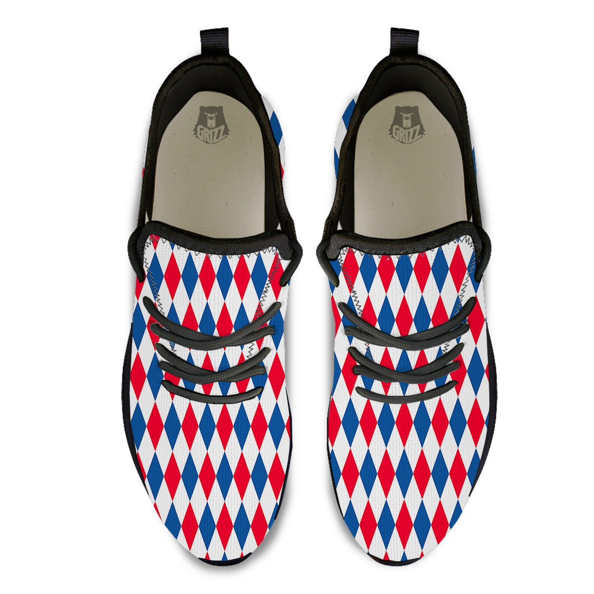 Argyle American Print Pattern Black Athletic Shoes-grizzshop
