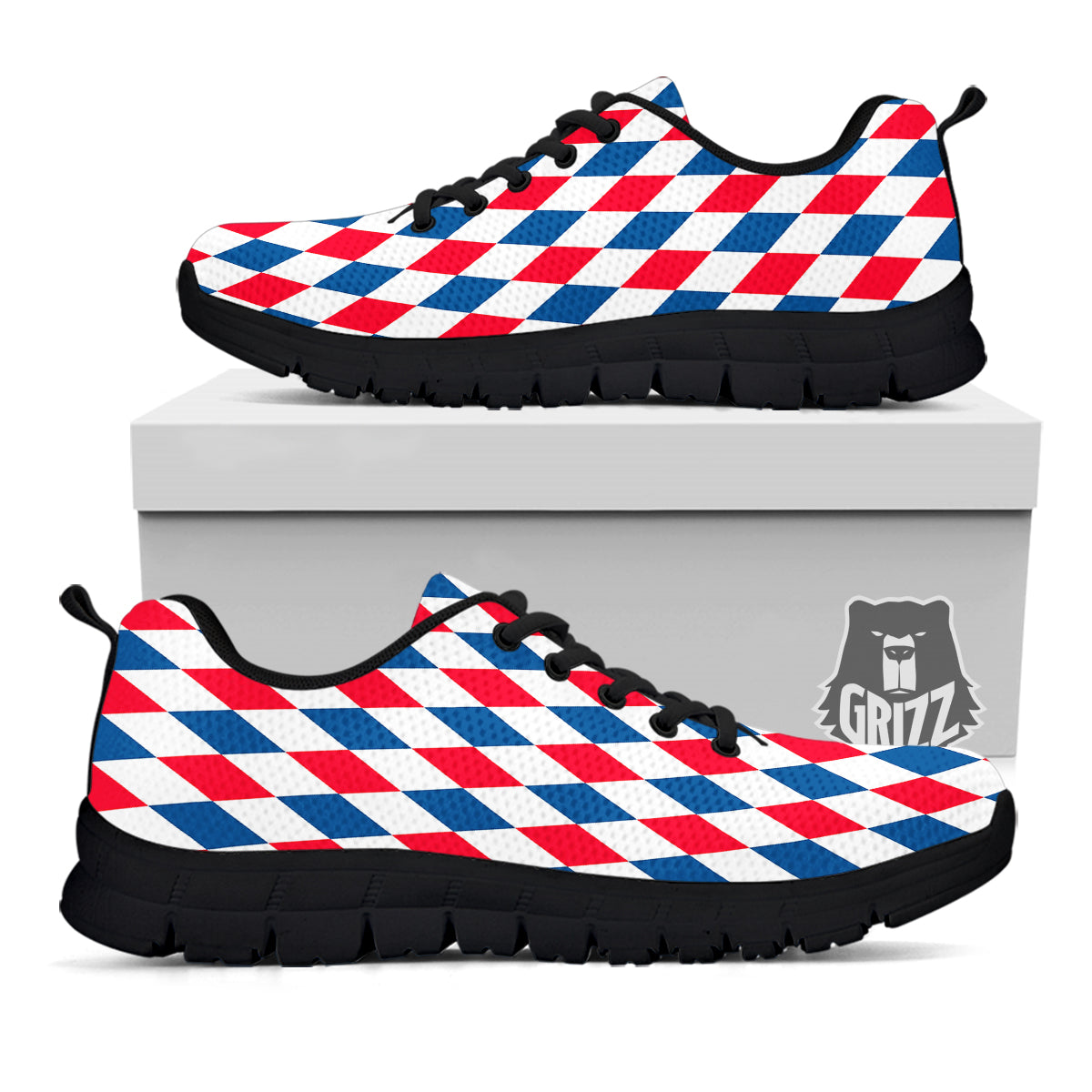 Argyle American Print Pattern Black Sneaker-grizzshop