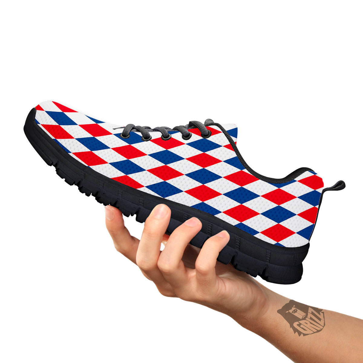 Argyle American Print Pattern Black Sneaker-grizzshop