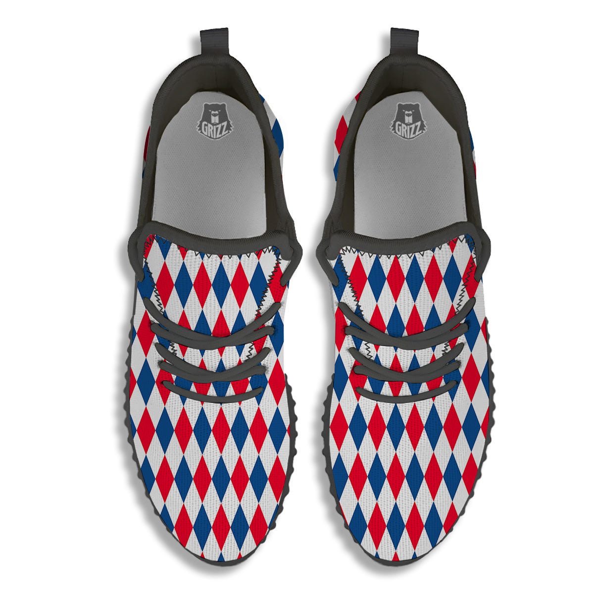 Argyle American Print Pattern Black Walking Shoes-grizzshop