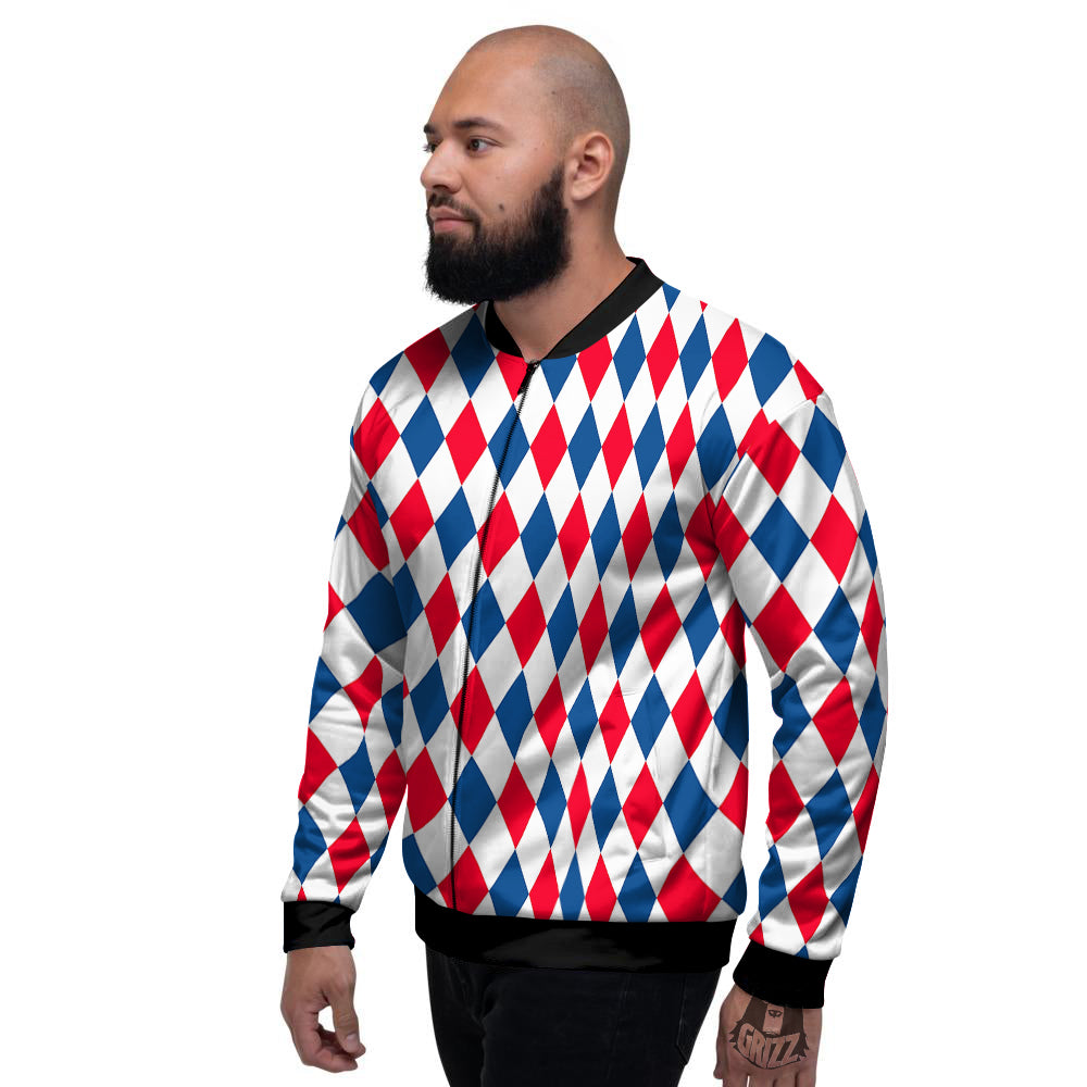 Argyle American Print Pattern Men's Bomber Jacket-grizzshop