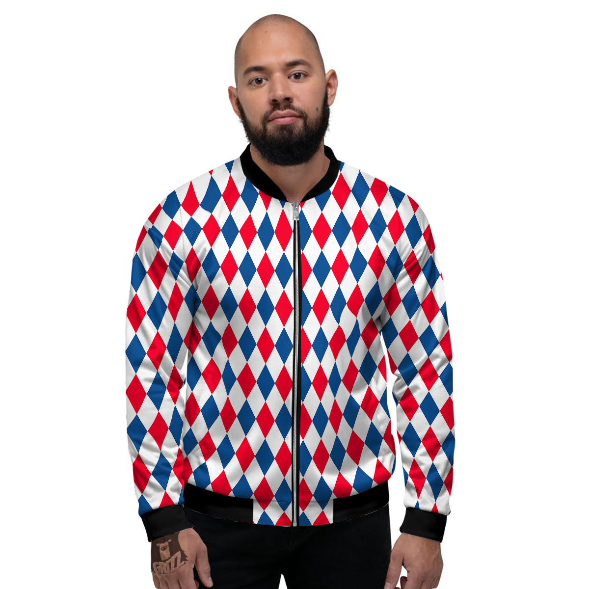 Argyle American Print Pattern Men's Bomber Jacket-grizzshop