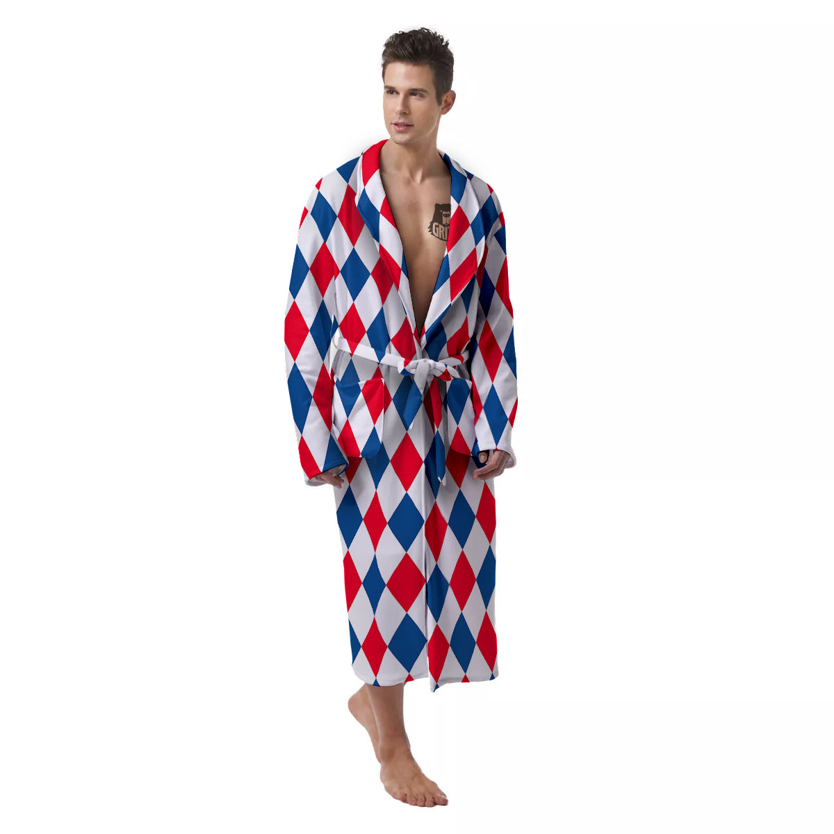 Argyle American Print Pattern Men's Robe-grizzshop