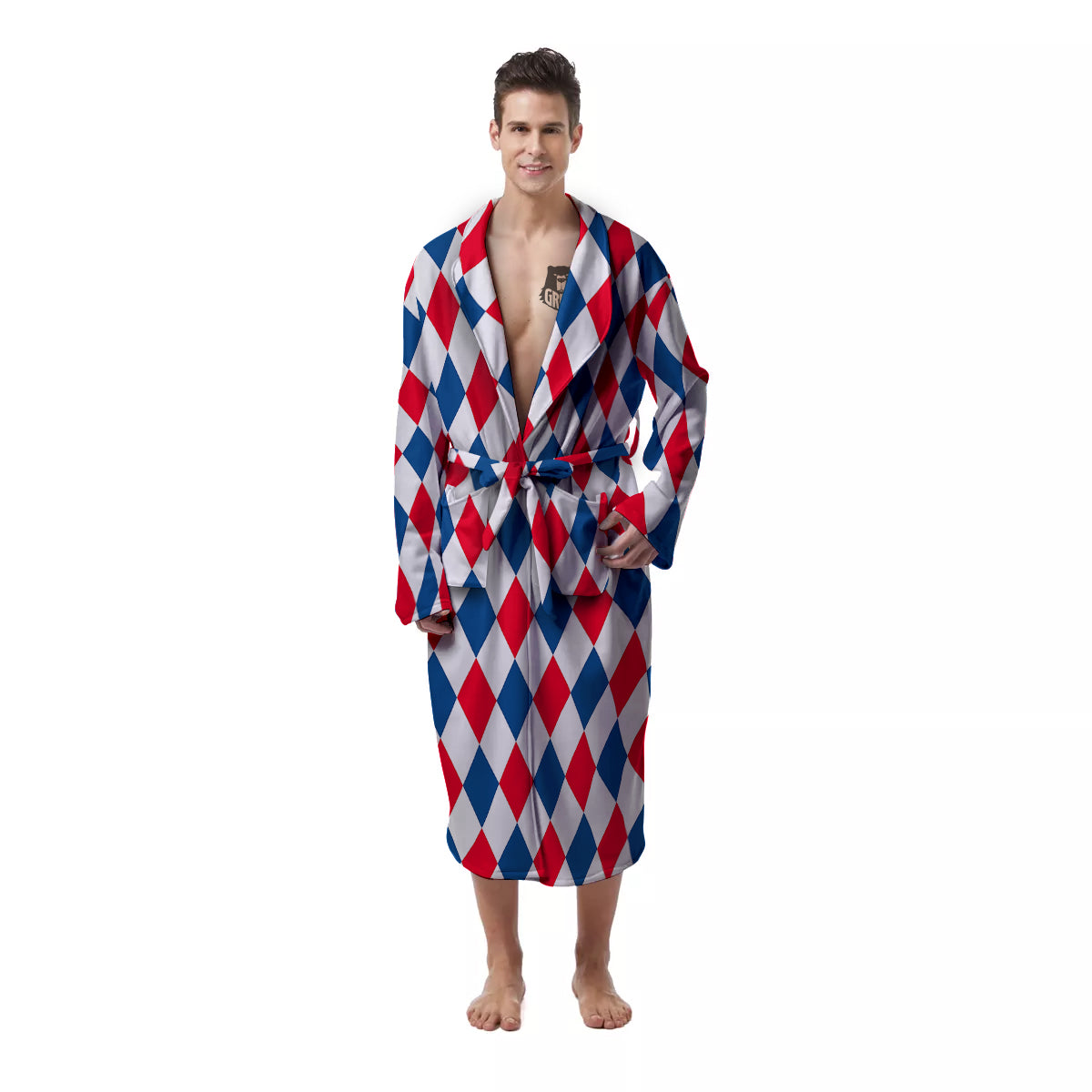 Argyle American Print Pattern Men's Robe-grizzshop