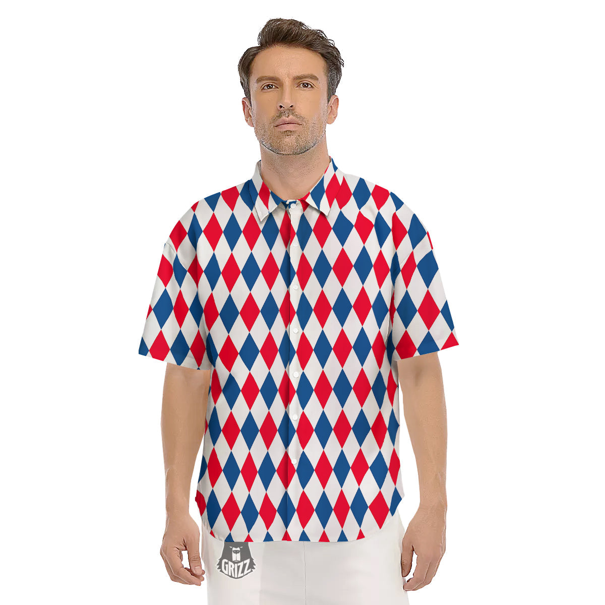 Argyle American Print Pattern Men's Short Sleeve Shirts-grizzshop