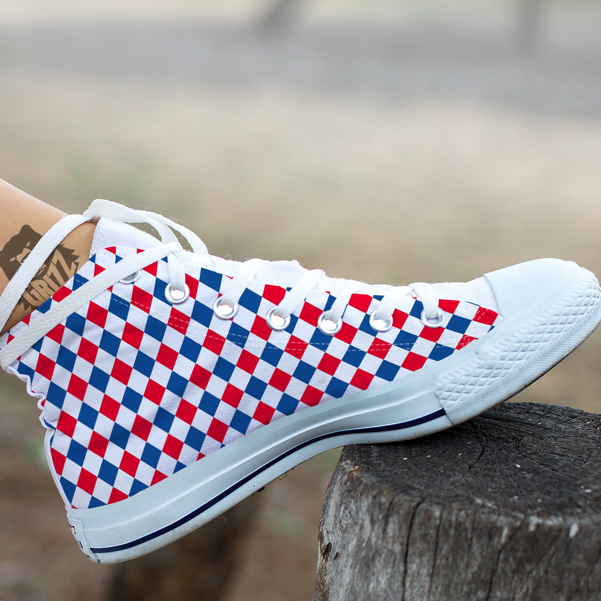 Argyle American Print Pattern White High Top Shoes-grizzshop