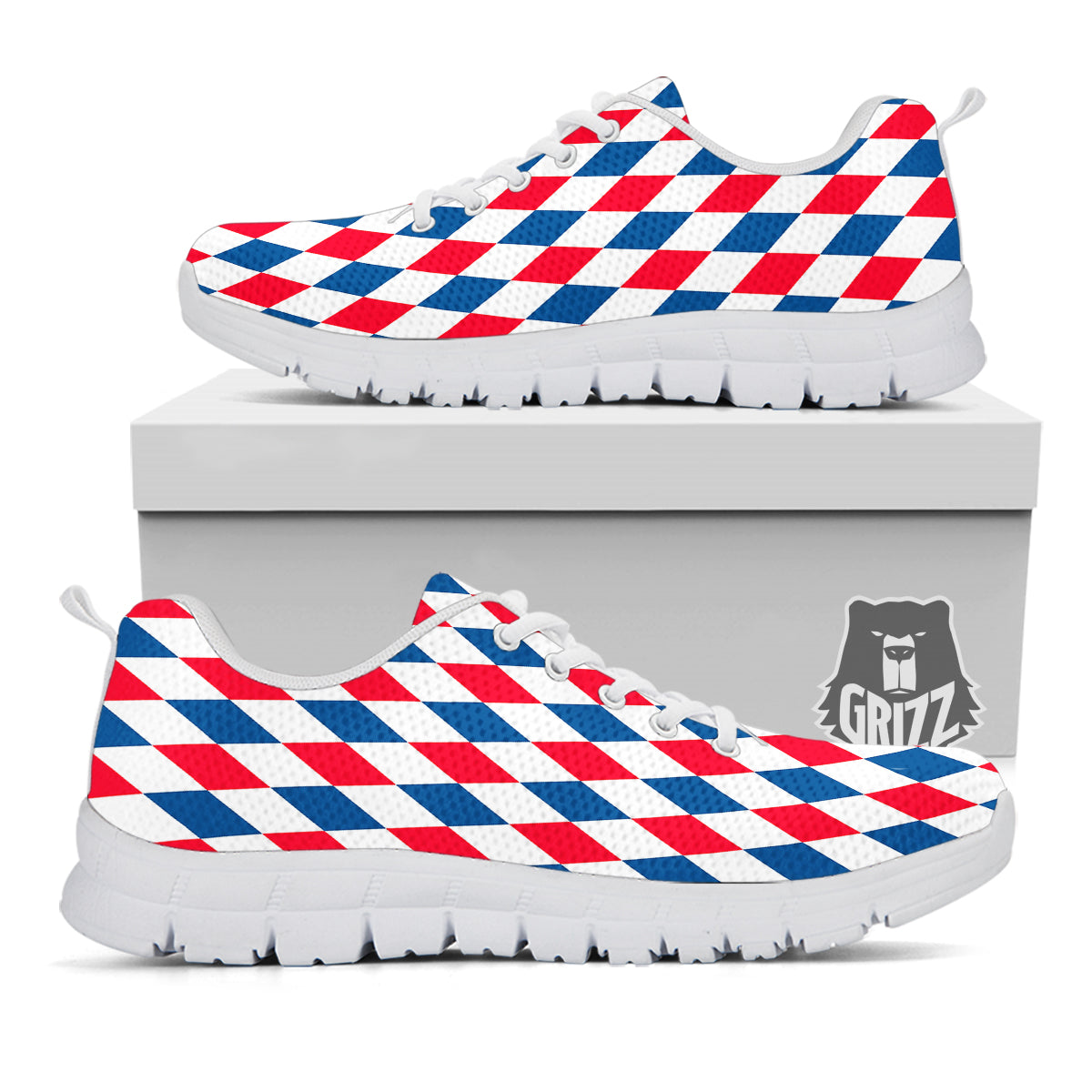 Argyle American Print Pattern White Sneaker-grizzshop