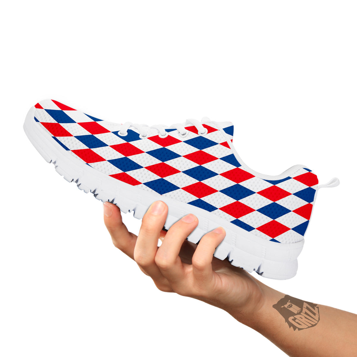 Argyle American Print Pattern White Sneaker-grizzshop