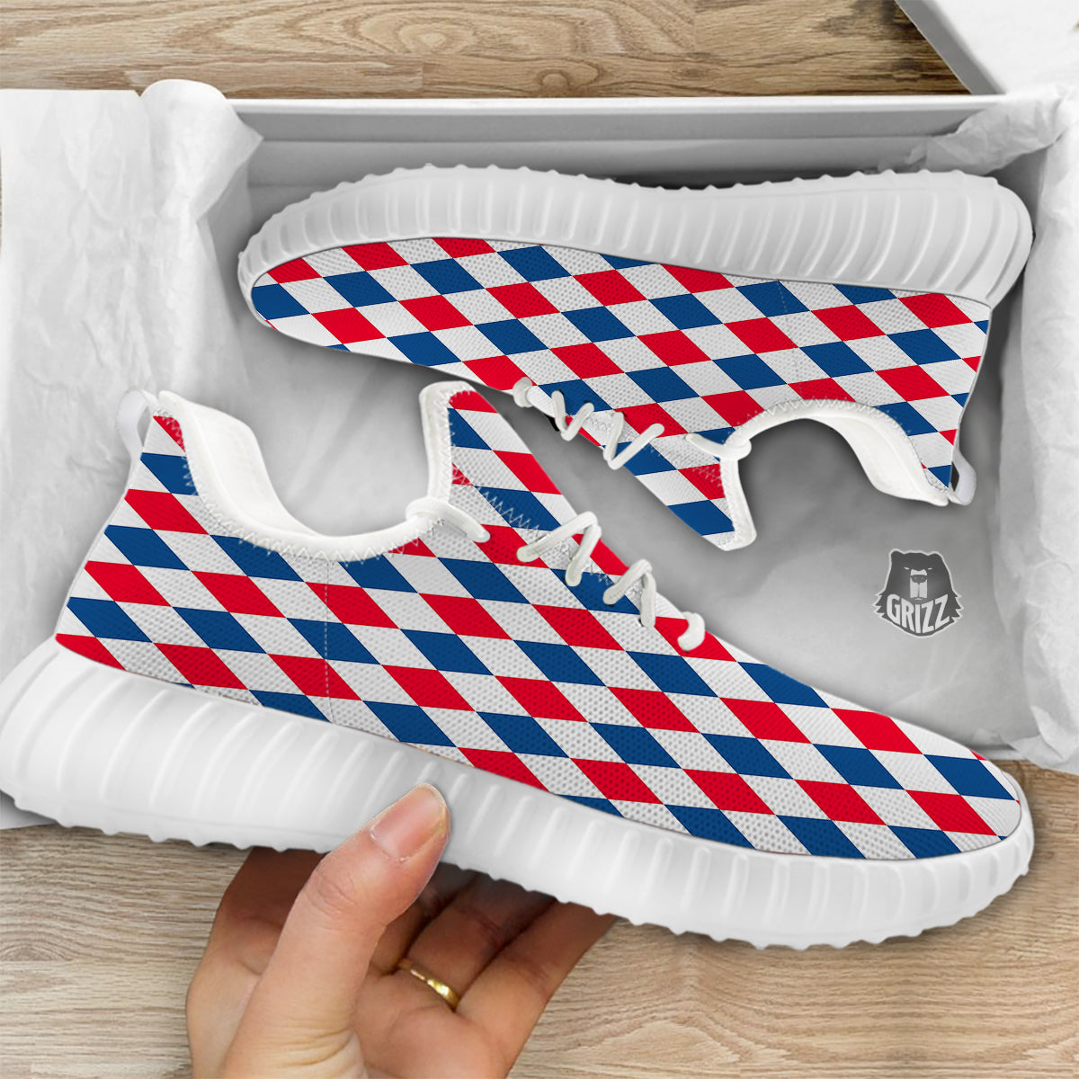 Argyle American Print Pattern White Walking Shoes-grizzshop
