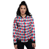 Argyle American Print Pattern Women's Bomber Jacket-grizzshop