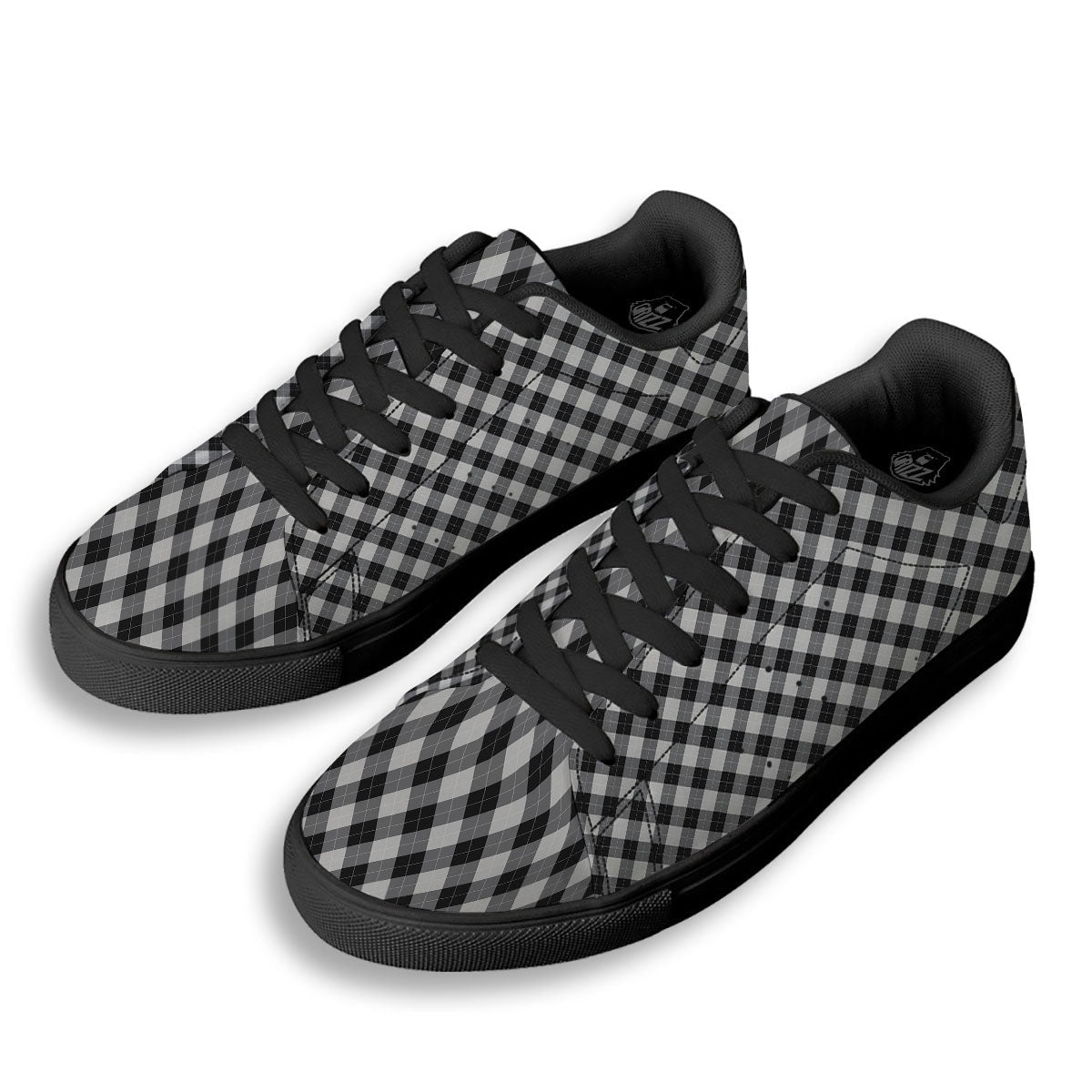 Argyle Black And Grey Print Pattern Black Low Top Sneakers-grizzshop
