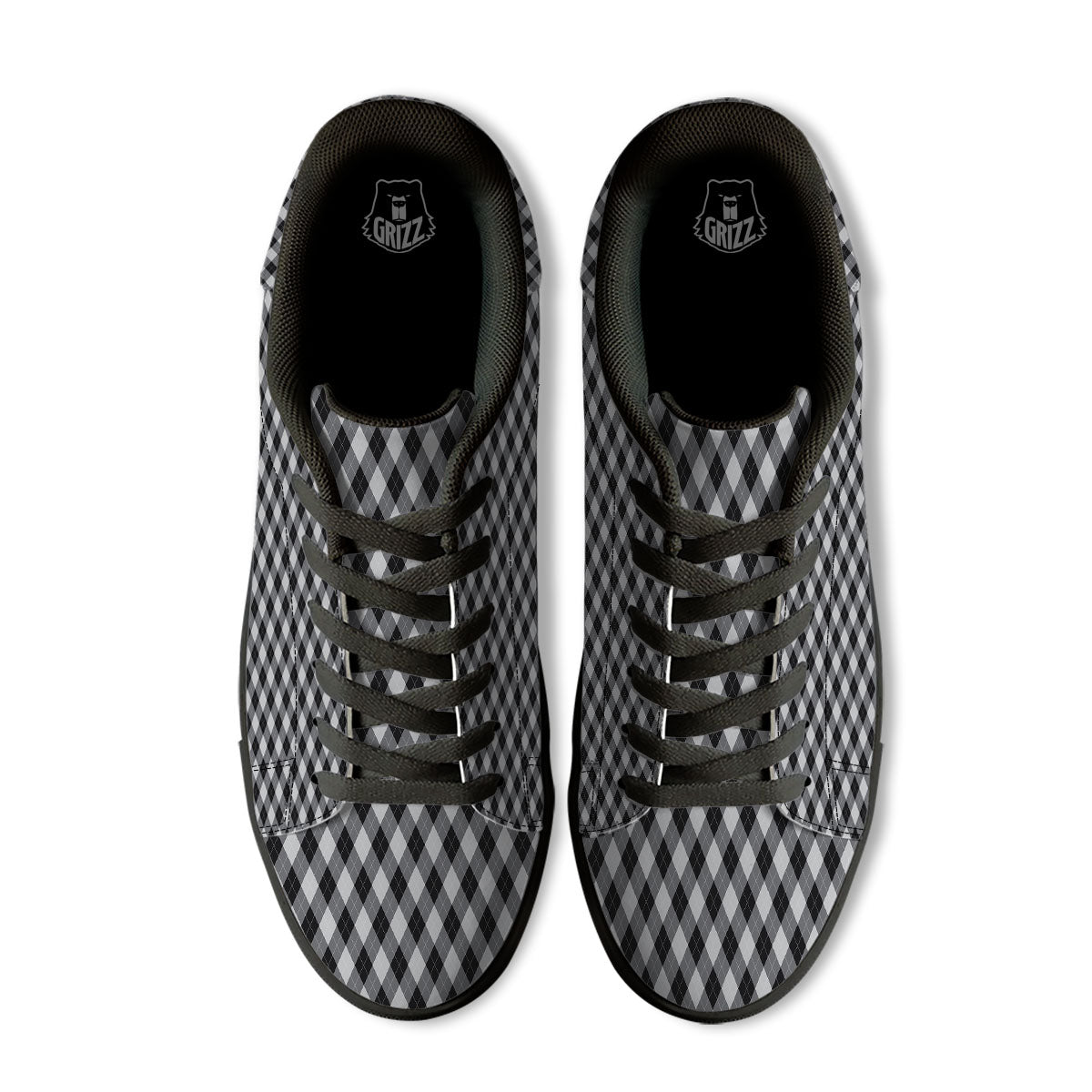 Argyle Black And Grey Print Pattern Black Low Top Sneakers-grizzshop