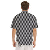 Argyle Black And Grey Print Pattern Men's Short Sleeve Shirts-grizzshop